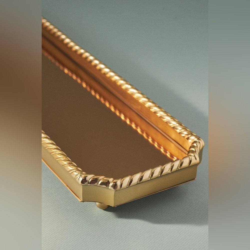 Anthropologie Livy Gold Metal Mirrored Bar Tray Large: 2"H, 26"L, 6 .5"W - Picture 3 of 3